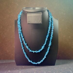 Long Blue Faux Turquoise Chip Necklace